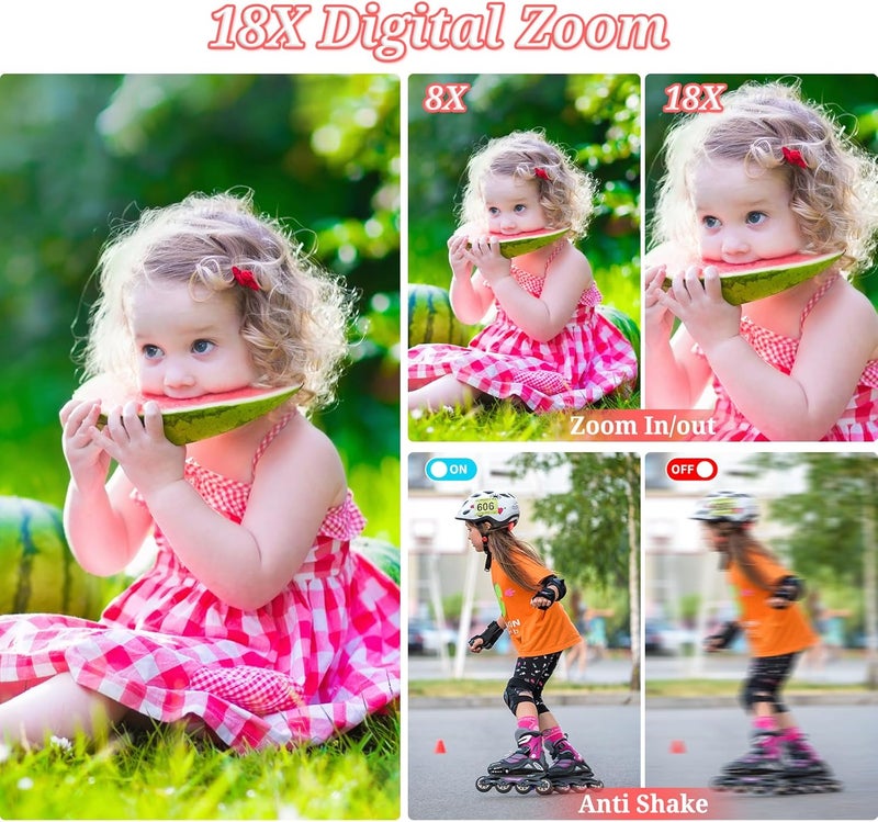 Forc Digital Camera, FHD 4K 64MP Point and Shoot Kids Digital Camera with 64GB Card,18X Zoom, Anti Shake, Compact Small Cameras for Kids Gifts for Teens Girls Boys - Image 3
